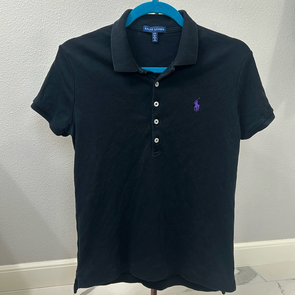 Ralph Lauren Black Polo Top with Purple Pony